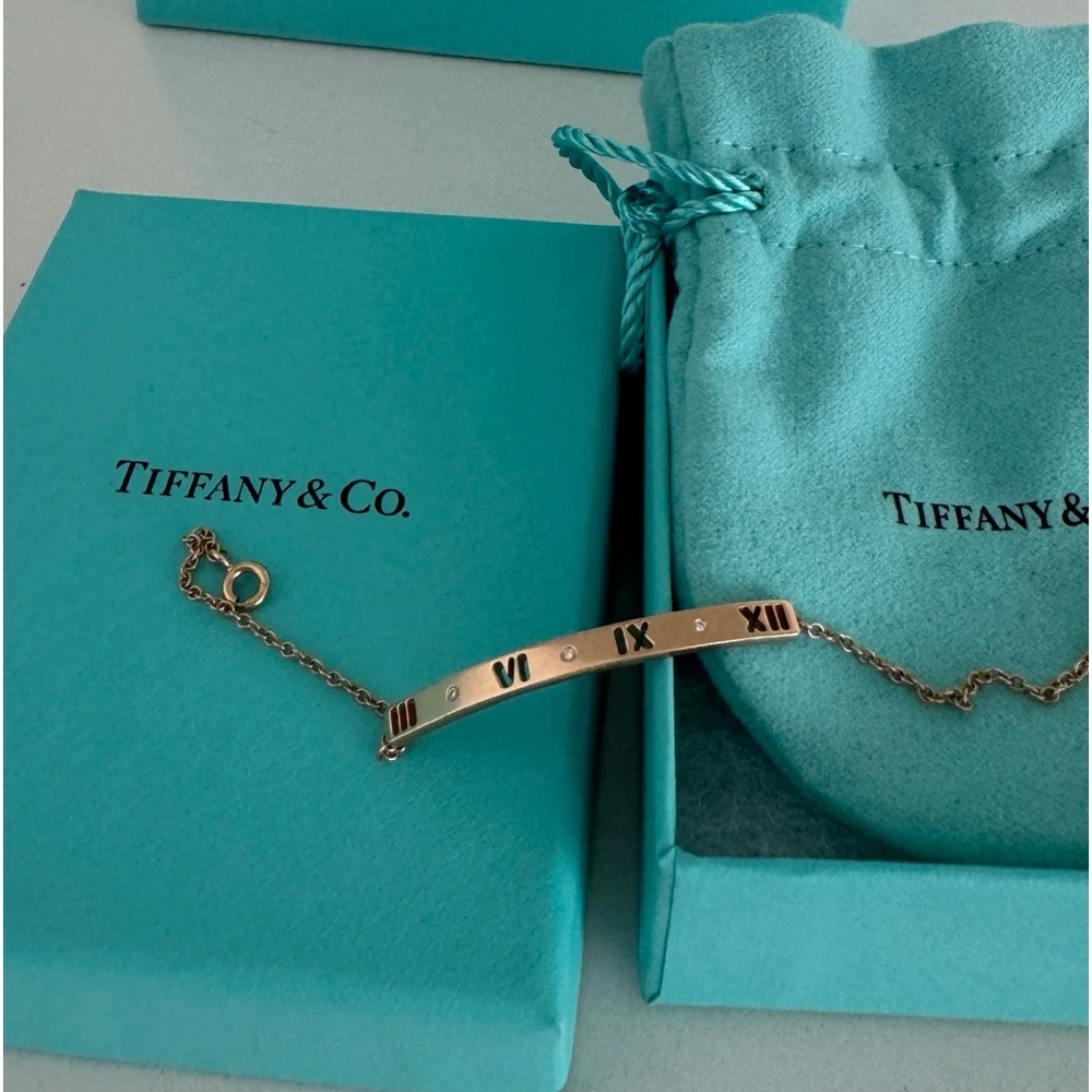 Tiffany atlas pierced bar 18k rose gold bracelet with diamond